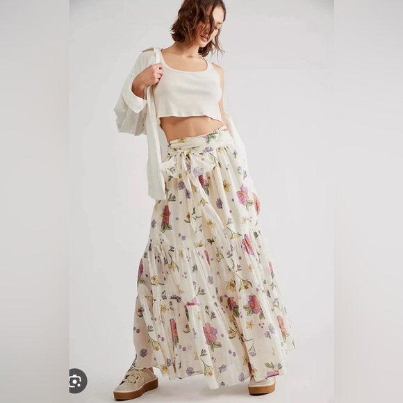 FREE PEOPLE Convertible LUNA Floral Maxi Skirt ivory size small - Picture 3 of 10